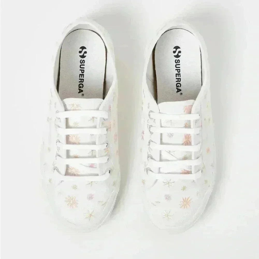 Superga White Sneakers with Multicolor Starburst Design
